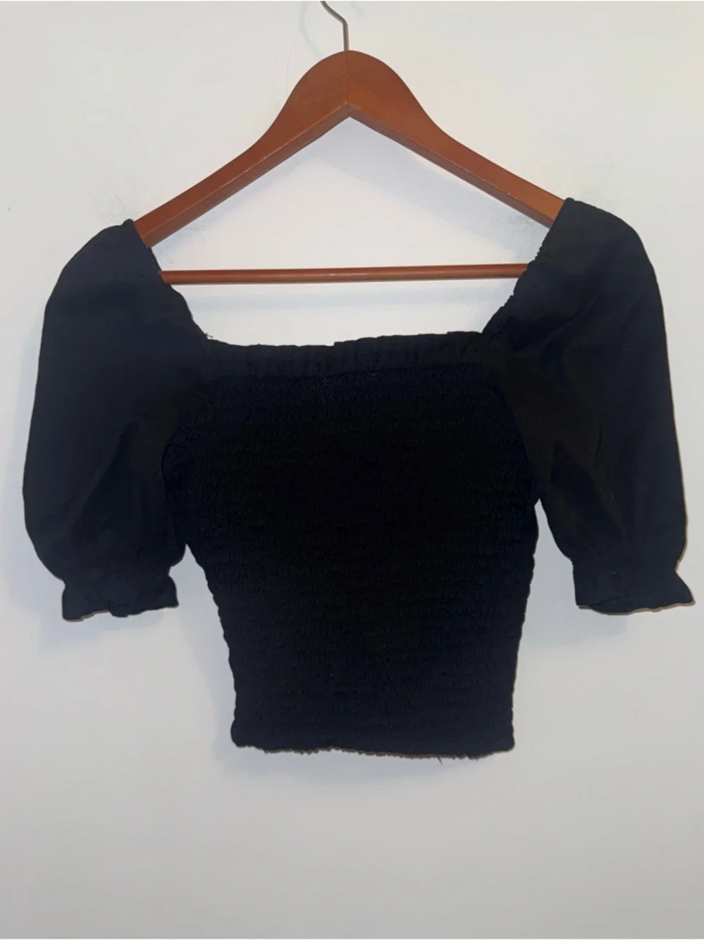 Abercrombie & Fitch Black Smocked Puff Sleeve Crop Top XS Cottagecore Coquette